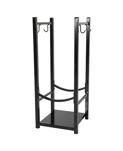 Indoor/Outdoor Steel Fire Pit or Fireplace Firewood Log Rack Holder with Hooks - 32"