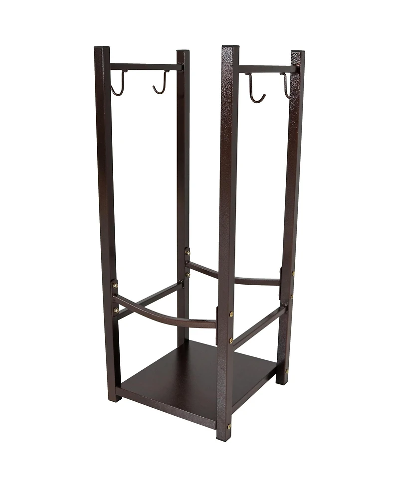 Indoor/Outdoor Steel Fire Pit or Fireplace Firewood Log Rack Holder with Hooks - 32"