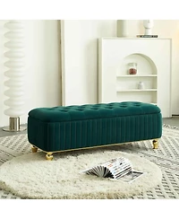 47.24" W Velvet Storage Ottoman Bench with Gold Embroidery, Modern Footstool for Living Room & Bedroom-The Pop Home