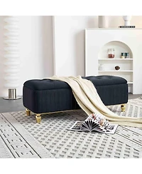47.24" W Velvet Storage Ottoman Bench with Gold Embroidery, Modern Footstool for Living Room & Bedroom-The Pop Home
