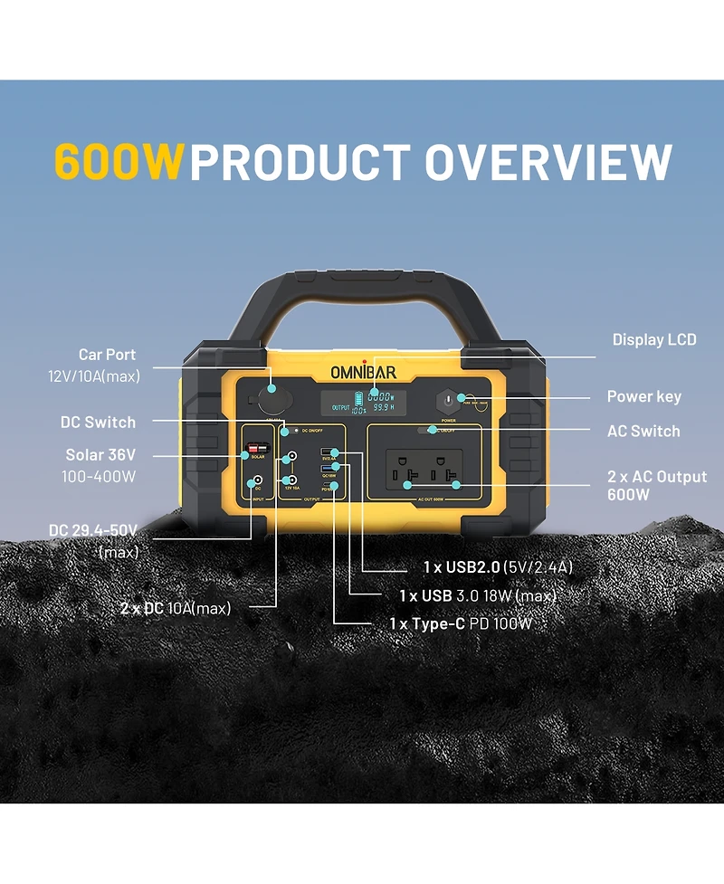 Mondawe 600W Portable Power Station 655.2Wh Solar Generator with Ac Outlet