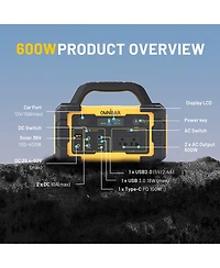Mondawe 600W Portable Power Station 655.2Wh Solar Generator with Ac Outlet