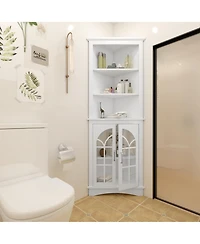 Mondawe 63.3inch White Corner Storage Cabinet Tall Freestanding Bookcase with Doors&Adjustable Shelves