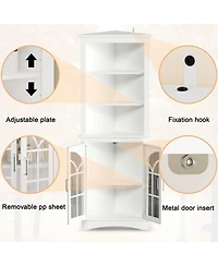Mondawe 63.3inch White Corner Storage Cabinet Tall Freestanding Bookcase with Doors&Adjustable Shelves