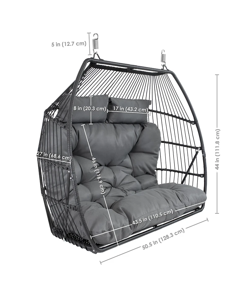 Outdoor Andrei Hanging Double Egg Chair with Cushion and Headrests - Dark Gray