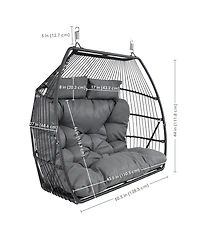 Outdoor Andrei Hanging Double Egg Chair with Cushion and Headrests - Dark Gray