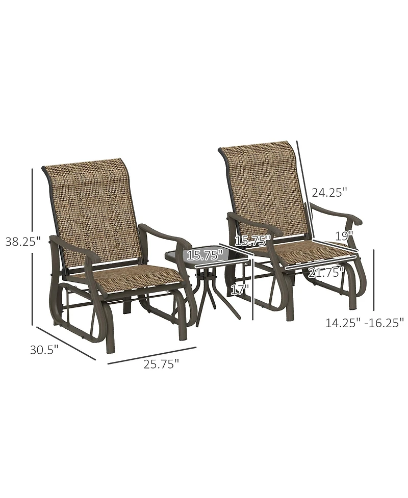 Outsunny 3-Piece Outdoor Gliders Set with Steel Frame, Table