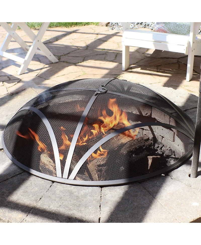 Outdoor Heavy-Duty Reinforced Steel Round Fire Pit Spark Screen with Ring Handle