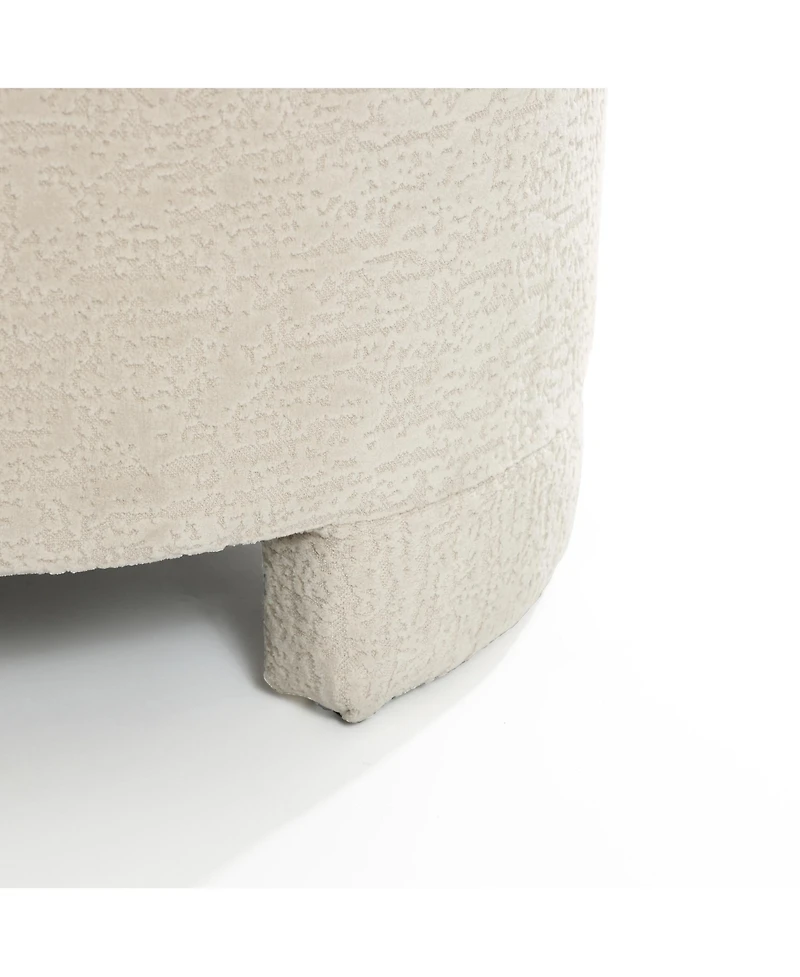 LuxenHome Upholstered Cream Modern Round Ottoman