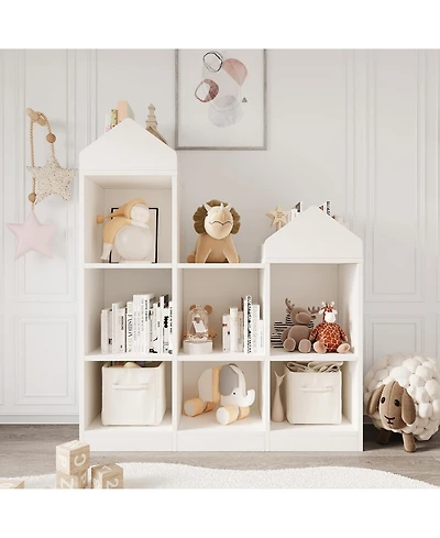 gaomon 7-Cubby Kids Bookshelf Wooden Toy Storage Organizer Bookcase