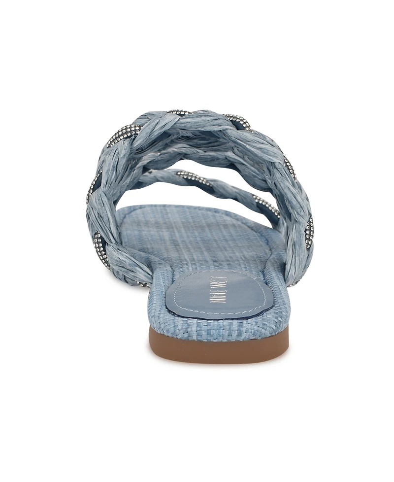 Nine West Women's Qazz Woven Embellished Flat Sandals
