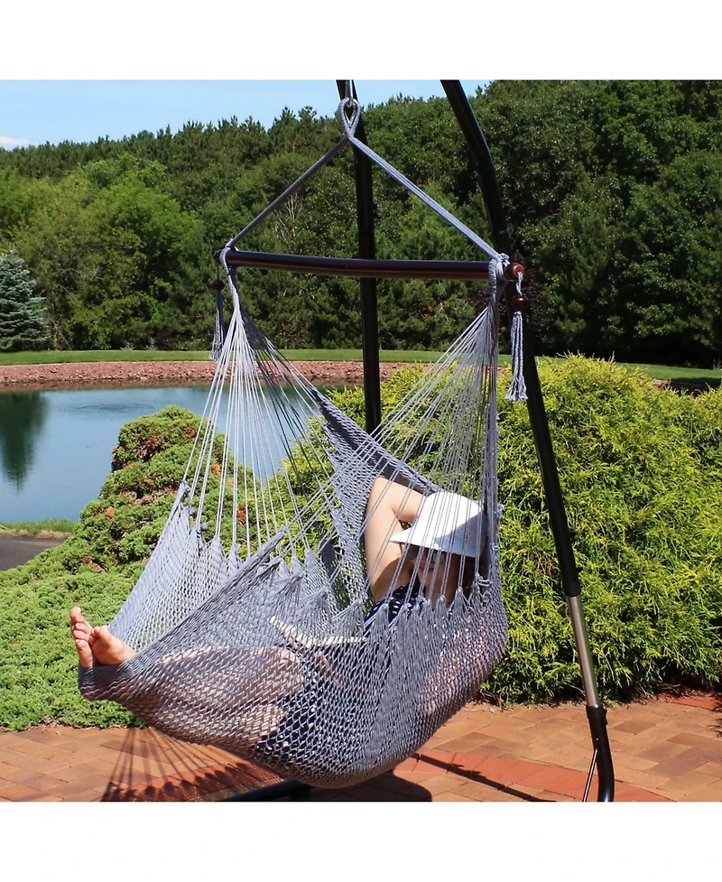 Modern Boho-Style Soft-Spun Polyester Rope Hanging Caribbean Xl Hammock Chair for Yard, Balcony, and Garden