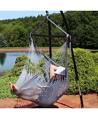 Modern Boho-Style Soft-Spun Polyester Rope Hanging Caribbean Xl Hammock Chair for Yard, Balcony, and Garden