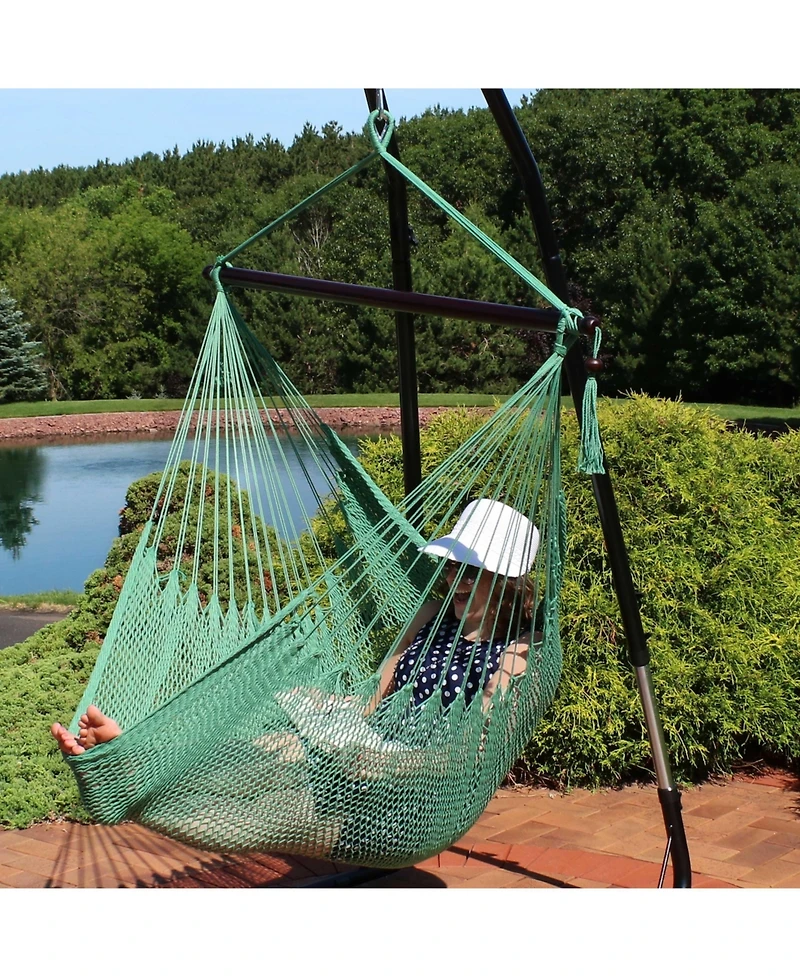 Modern Boho-Style Soft-Spun Polyester Rope Hanging Caribbean Xl Hammock Chair for Yard, Balcony, and Garden