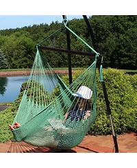 Modern Boho-Style Soft-Spun Polyester Rope Hanging Caribbean Xl Hammock Chair for Yard, Balcony, and Garden