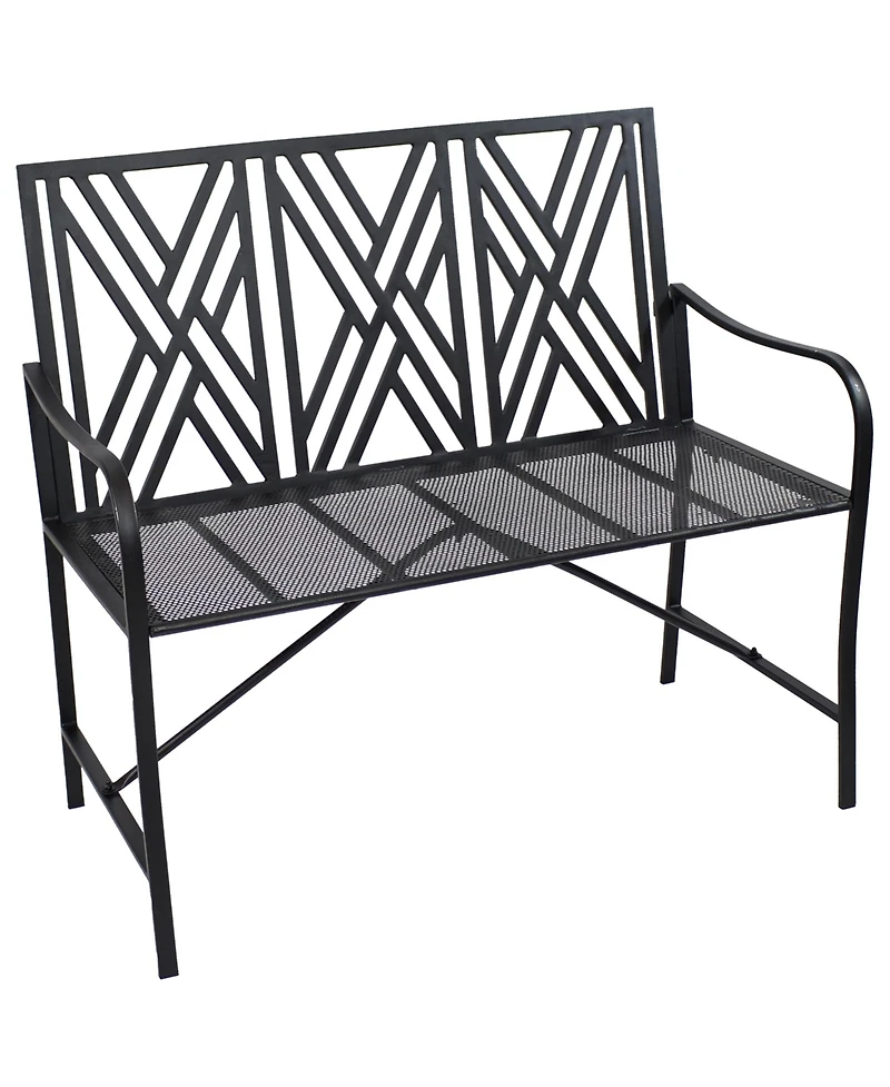 Outdoor 2-Person Iron Geometric Lattice Patio Bench - Black