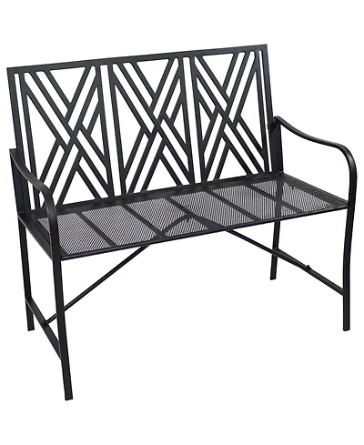 Outdoor 2-Person Iron Geometric Lattice Patio Bench - Black