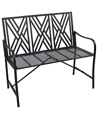 Outdoor 2-Person Iron Geometric Lattice Patio Bench - Black