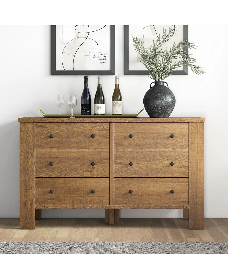 6 Drawer Dresser for Bedroom, Wood Chest of Drawers with Metal Legs, Modern Storage Dresser Chest Cabinet Organizer