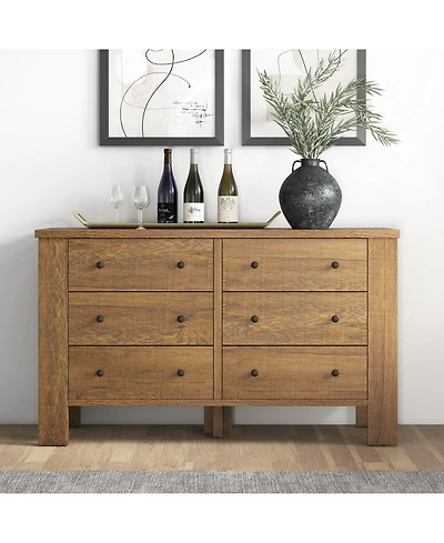 6 Drawer Dresser for Bedroom, Wood Chest of Drawers with Metal Legs, Modern Storage Dresser Chest Cabinet Organizer