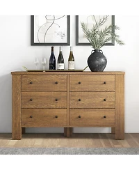 6 Drawer Dresser for Bedroom, Wood Chest of Drawers with Metal Legs, Modern Storage Dresser Chest Cabinet Organizer