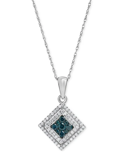 Blue Diamond (1/5 ct. t.w.) & White Diamond (1/3 ct. t.w.) 18" Pendant Necklace in 10k White Gold