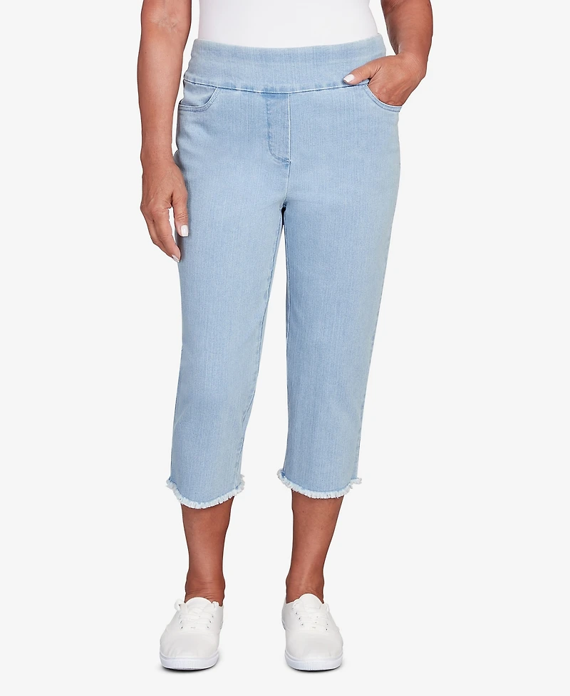 Alfred Dunner Women's Classic Denim Fringe Capri Pant