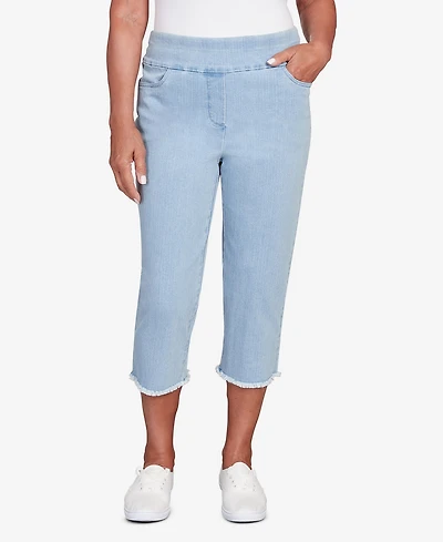 Alfred Dunner Women's Classic Denim Fringe Capri Pant