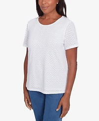 Alfred Dunner Women's Classic Textured Chevron Lace Back Top