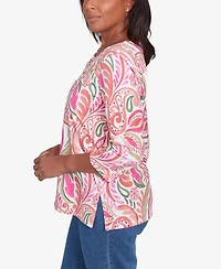 Alfred Dunner Women's Classic Embellished Crewneck Paisley Top
