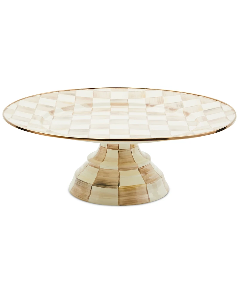 Mackenzie-Childs Mocha Check Large Pedestal Platter