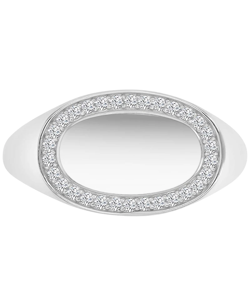 Cubic Zirconia Oval Halo Polished Signet Ring Sterling Silver