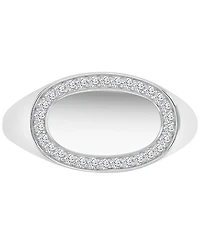 Cubic Zirconia Oval Halo Polished Signet Ring Sterling Silver