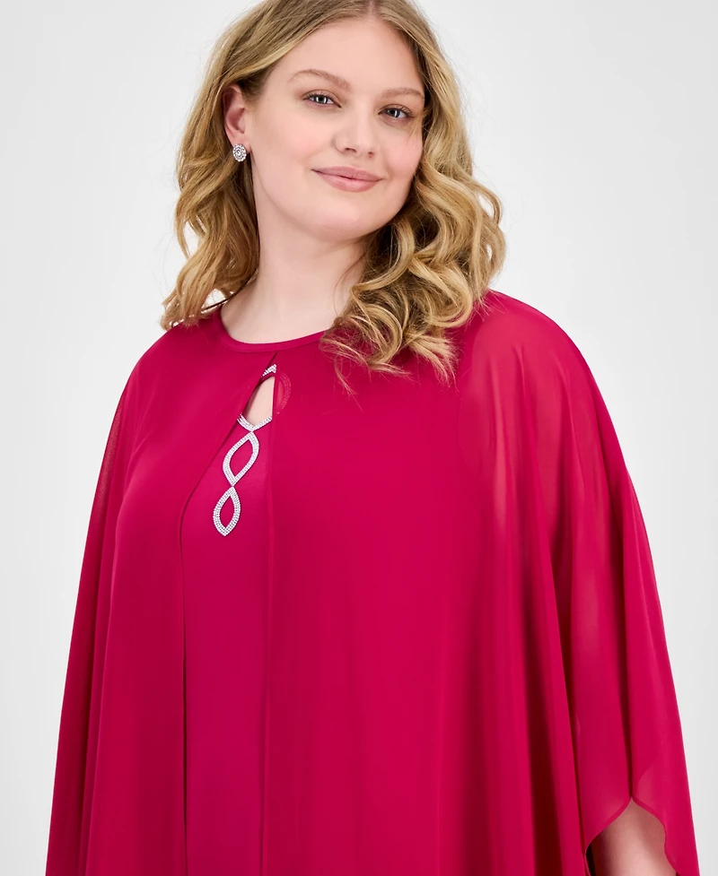 Connected Plus Size Cape-Overlay Sheath Dress