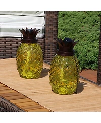 Outdoor Adjustable Height 3-in-1 Glass Tropical Pineapple Torches with Connected Snuffs and Metal Poles - 2pk