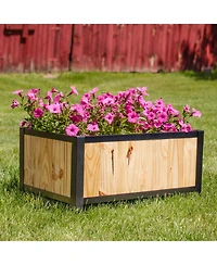 Acacia Wood Steel Framed Planter Box with Removable Planter Bag