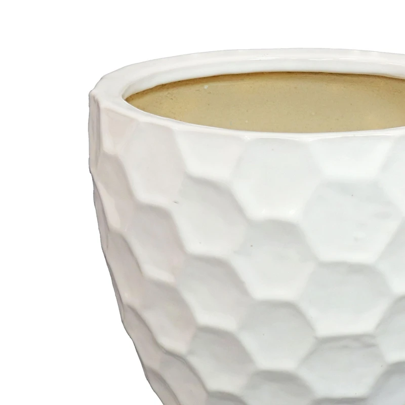 Honeycomb Pattern Ceramic Planter - 11.25" Round - White - 2-Pack
