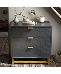 3 Drawer Dresser for Bedroom, Wood Chest of Drawers with Metal Legs, Modern Storage Dresser Chest Cabinet Organizer, Large Dresser for Hallway