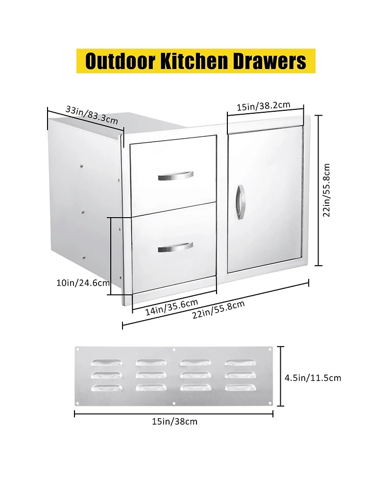 gaomon 33''W x 22''H x 22''D Outdoor Kitchen Drawer Combo with Paper Towel Rack, Bbq Access Door Drawers Combo with Stainless Steel, Perfect for Bbq G