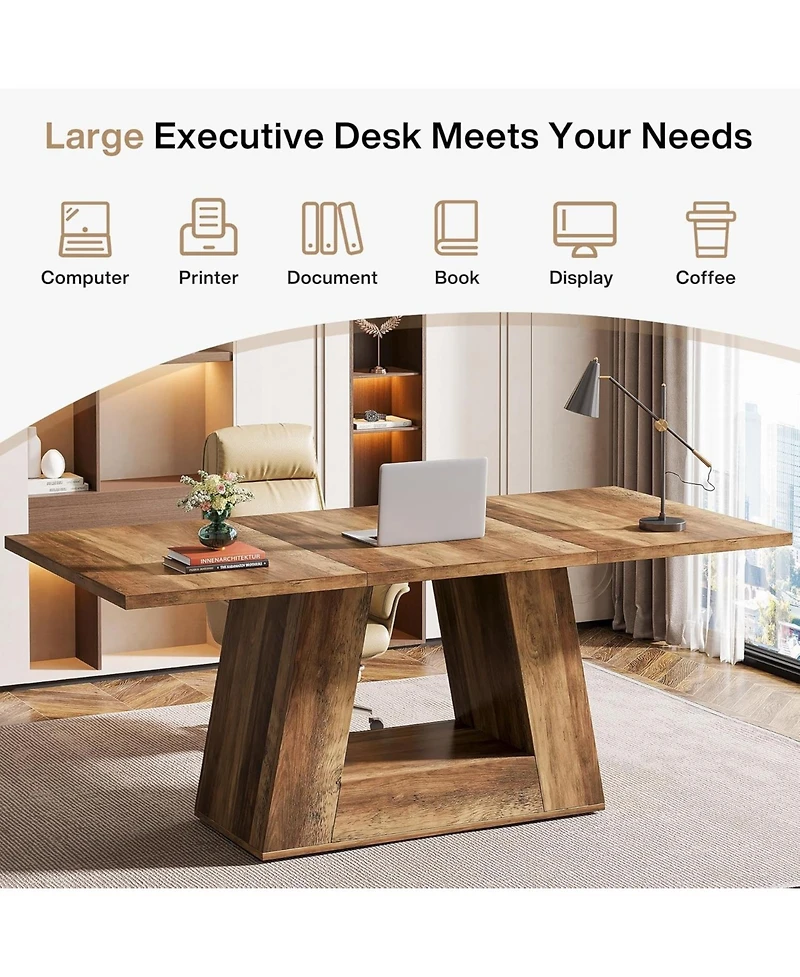 Tribesigns Modern Computer Desk, 63-Inch Large Office Simple Style Executive Desk Study Table with Sturdy Base, Wooden Faux Marble Writing