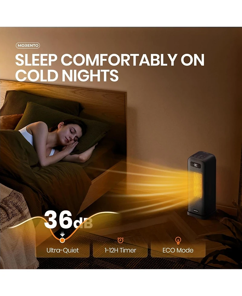 Morento Smart Space Heater, 1500W Electric Heater with Wi-Fi & Voice Control, Portable Heaters with Thermostat for Indoor Use, 12H Timer