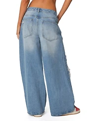 Edikted Womens Distressed Low Rise Baggy Jeans