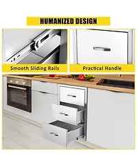 gaomon Outdoor Kitchen Drawer with Paper Towel Holder, Stainless Steel Flush Mount Triple Bbq Drawers, 17W x 21D x 30H Inches Built-In Access Drawer w