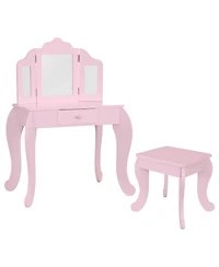 Beauty Bliss Mdf Kids' Vanity Table with Tri-Fold Mirror and Matching Stool - Pink