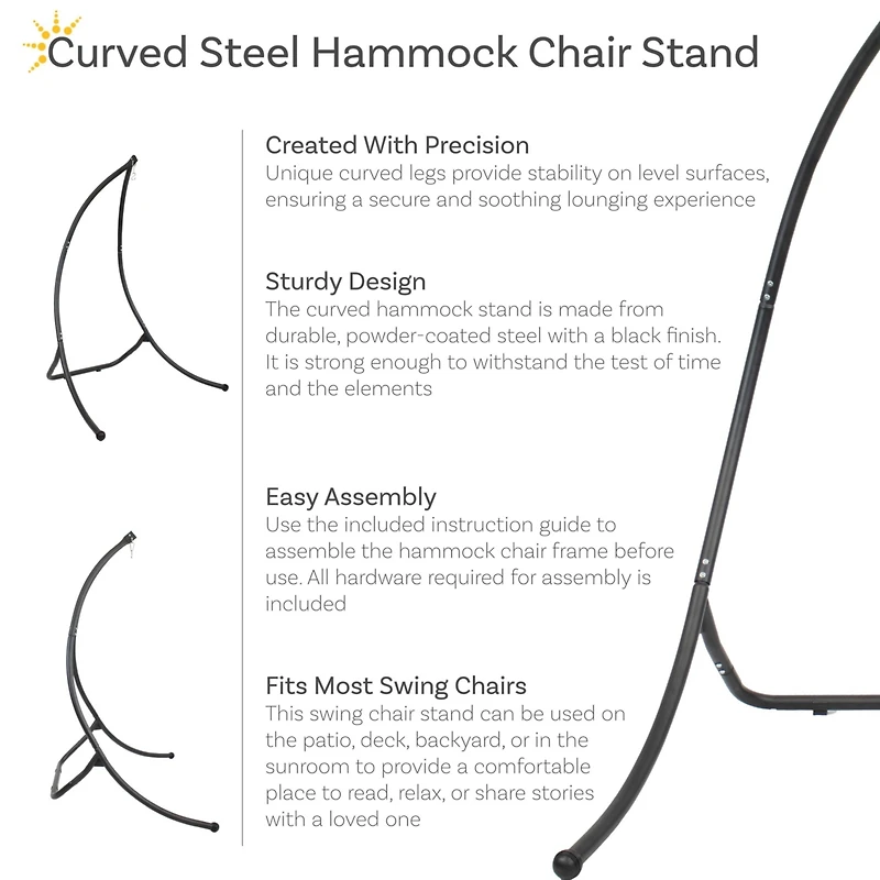 Steel Outdoor Hammock Chair Stand with Curved Legs - Black - 84"
