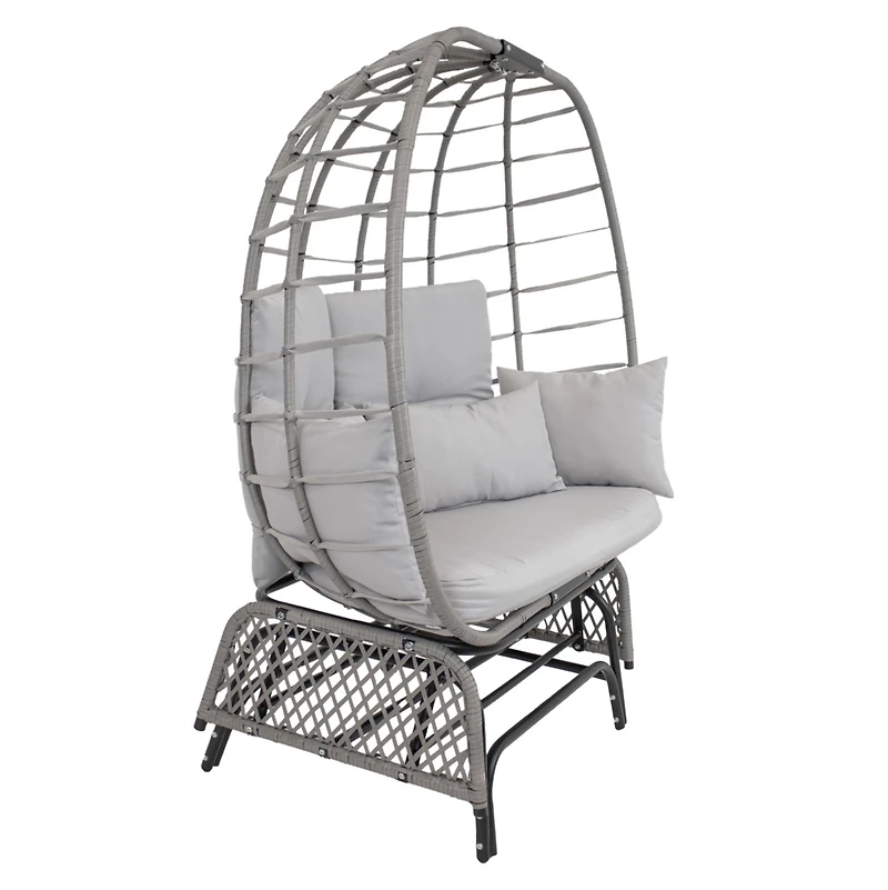 Outdoor Polyrattan Double Egg Chair Glider with Cushions and Pillows - Gray