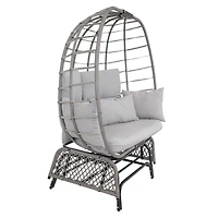 Outdoor Polyrattan Double Egg Chair Glider with Cushions and Pillows - Gray