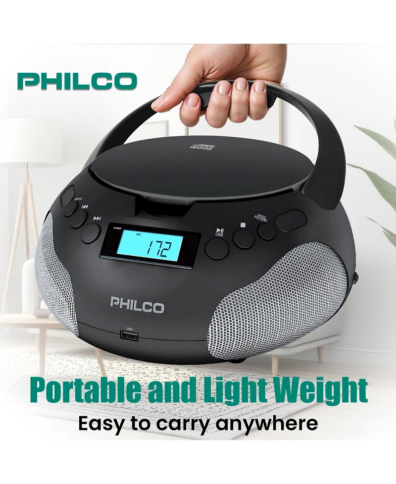 Philco Wired Boombox with Cd Player | MP3/Wma/Cd-r/Cd-rw/Fm Radi, 3.5mm Aux Input, Stereo Sound, Led Display, Compact & Easy-to-Use