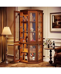 Tribesigns Corner Bar Cabinet, Tall Modern Wine Cabinet with Doors & Led Lights, 5-Tier Liquor Bar Cabinet, Home Bar Cabinet for Dining Room, Living R