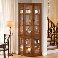 Tribesigns Corner Storage Cabinet, 71" Tall Corner Cabinet with Doors & Led Lights, 5-Tier Mid-Century Corner Display Cabinet for Living Room, Ki